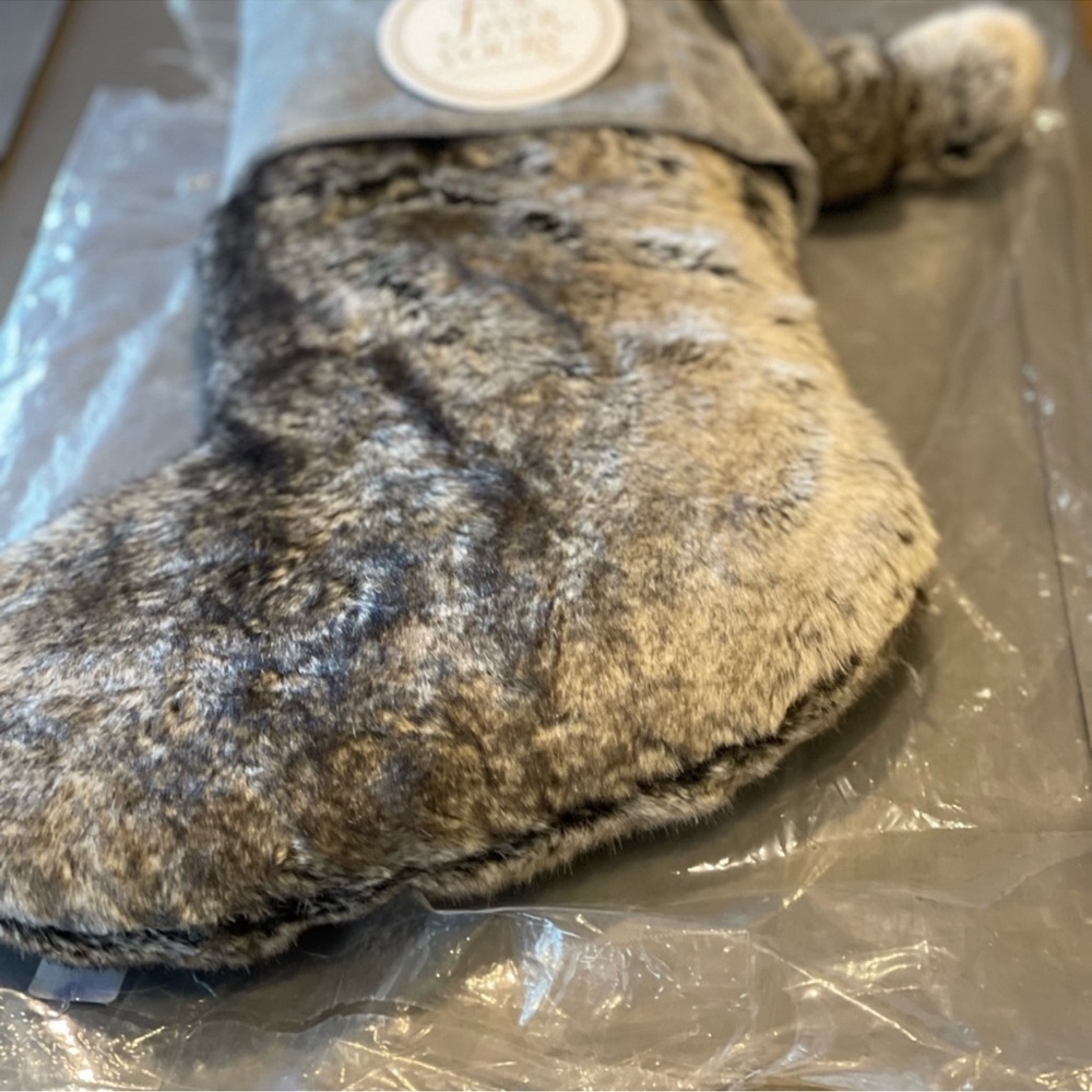 💗Pottery Barn💗Faux Fur and Velvet Oversized Stocking with Pom Pom Detail NWT